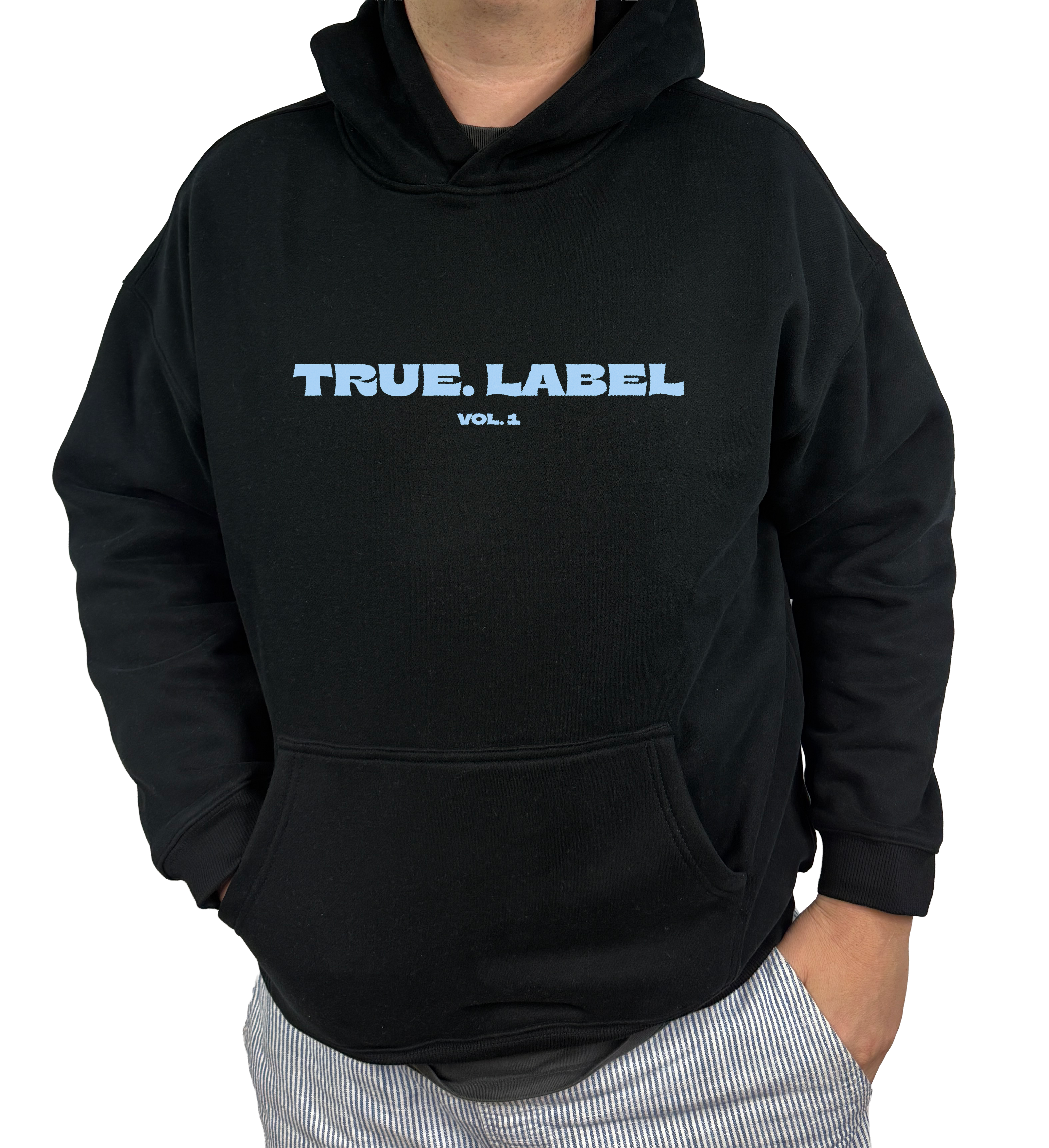 Oversized Fleece Hoodie with Light Blue True. Label Design