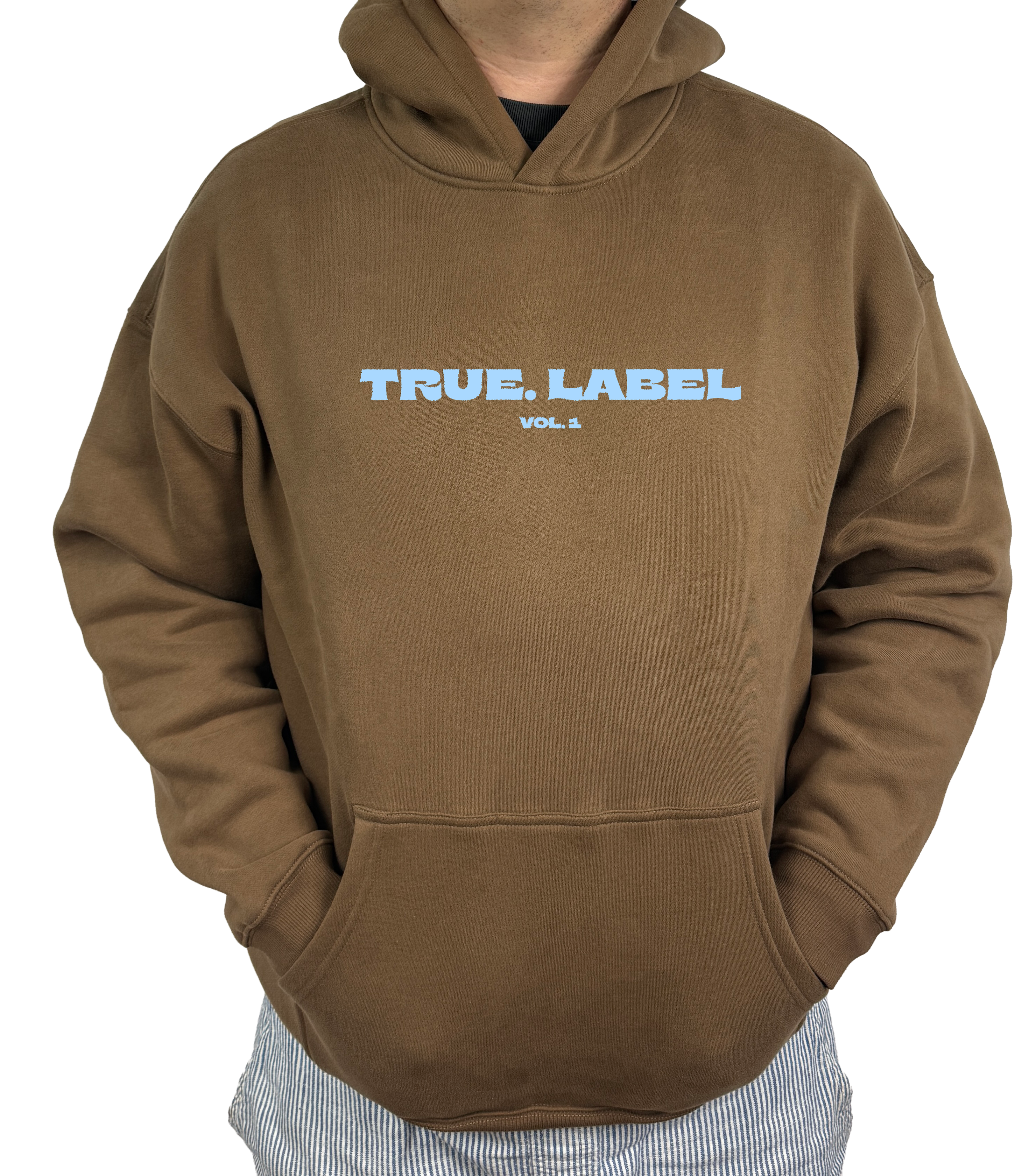 Oversized Fleece Hoodie with Light Blue True. Label Design