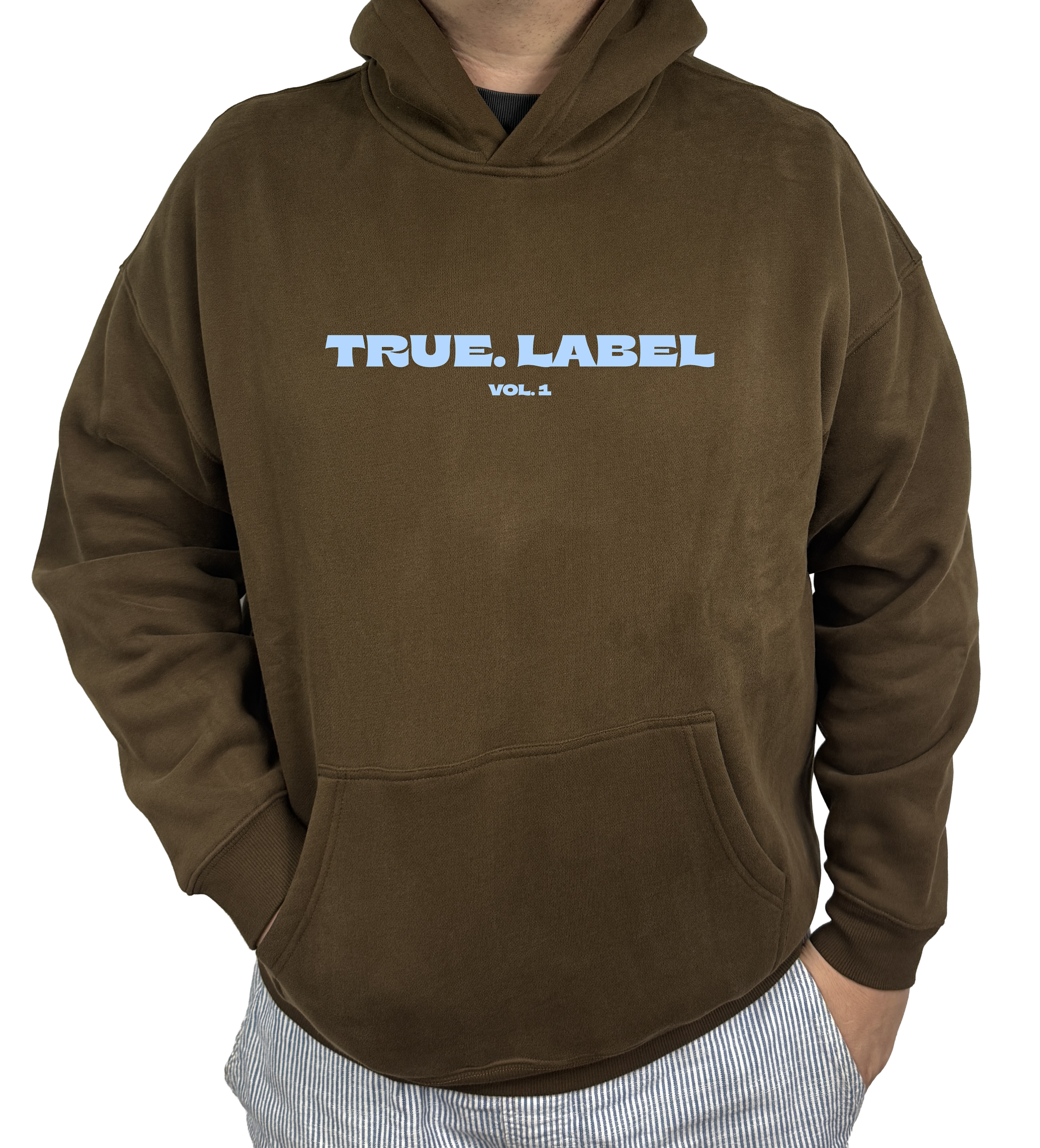 Oversized Fleece Hoodie with Light Blue True. Label Design