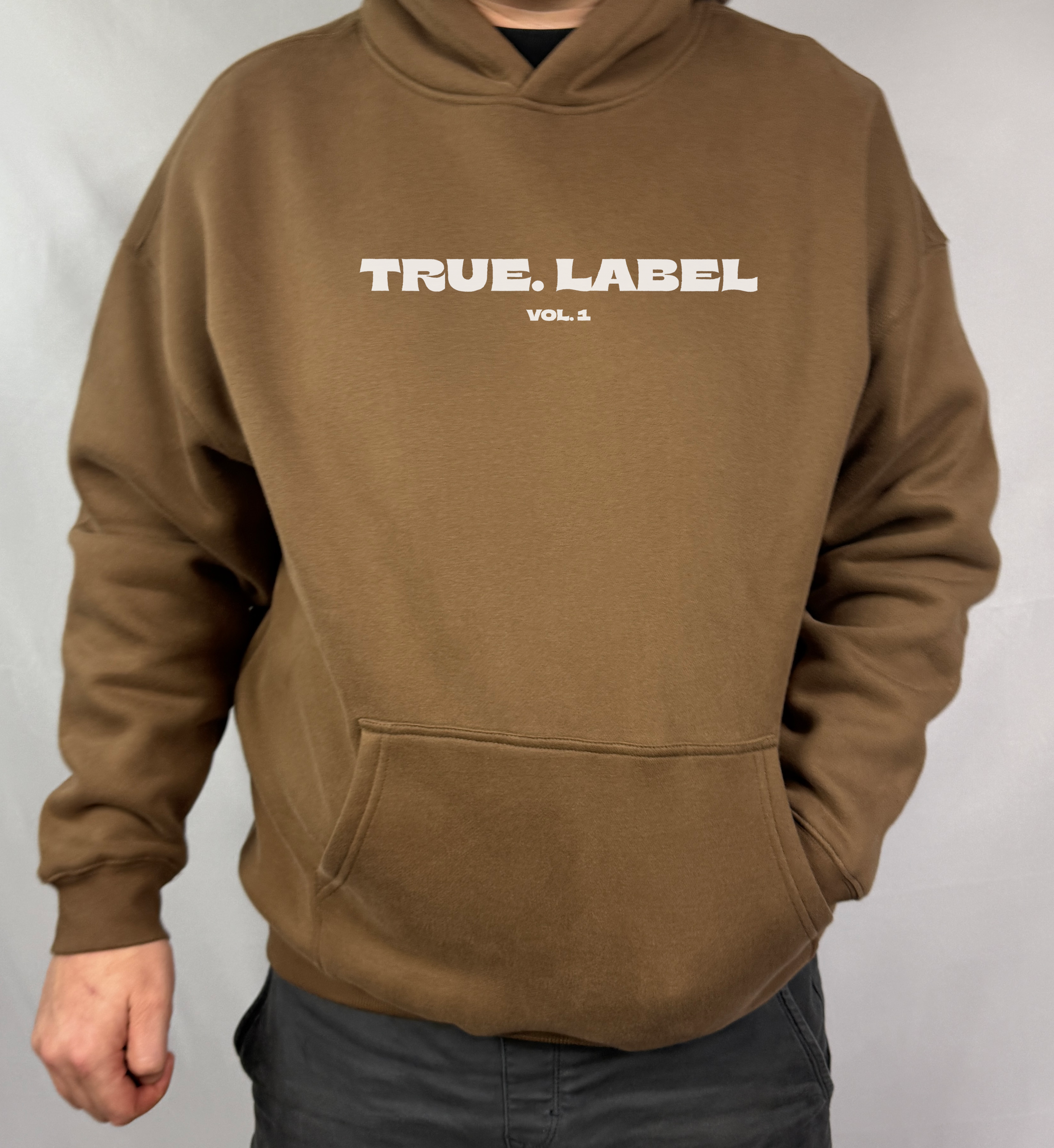 Oversized Fleece Hoodie with White True. Label Design