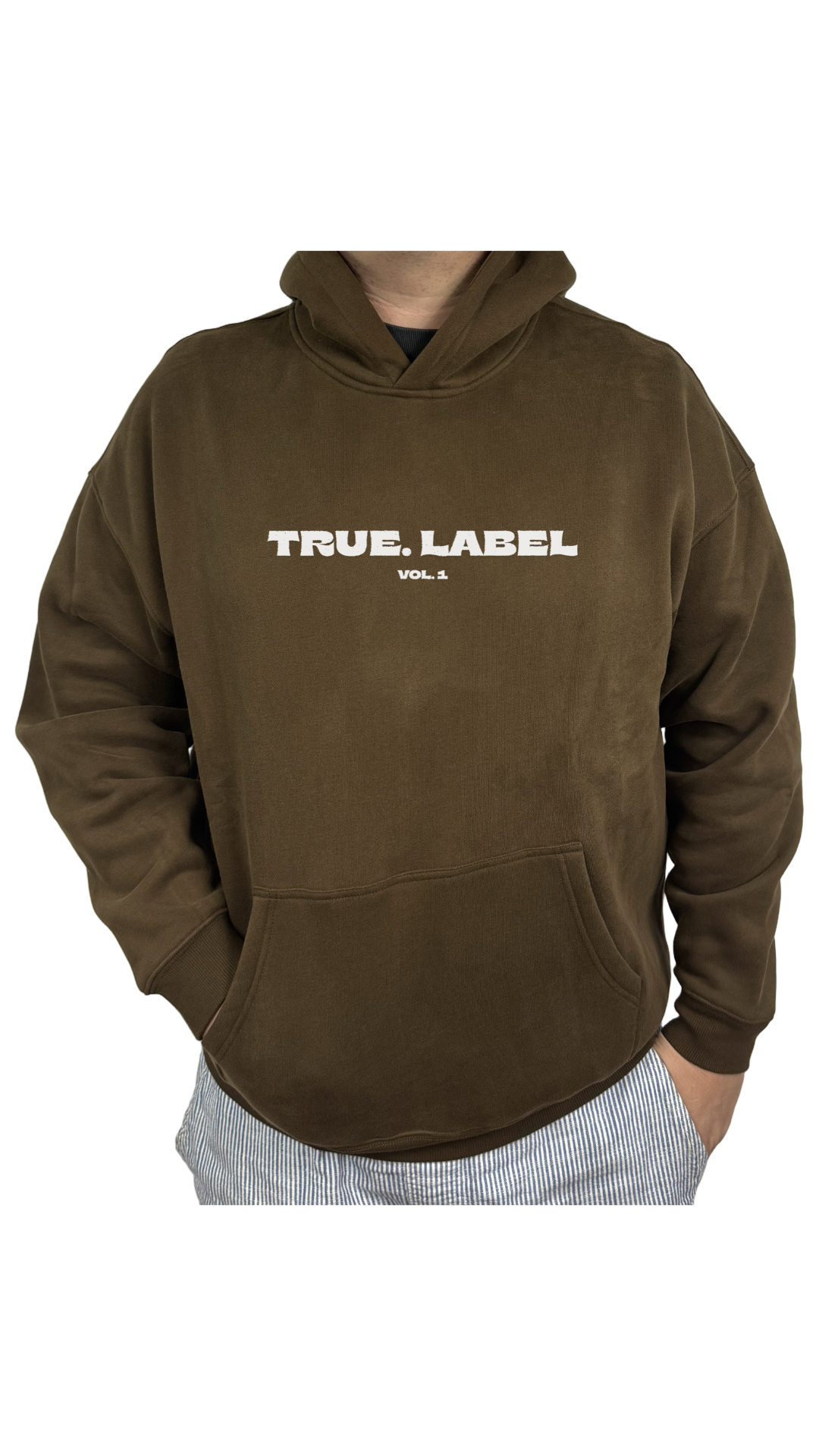 Oversized Fleece Hoodie with White True. Label Design