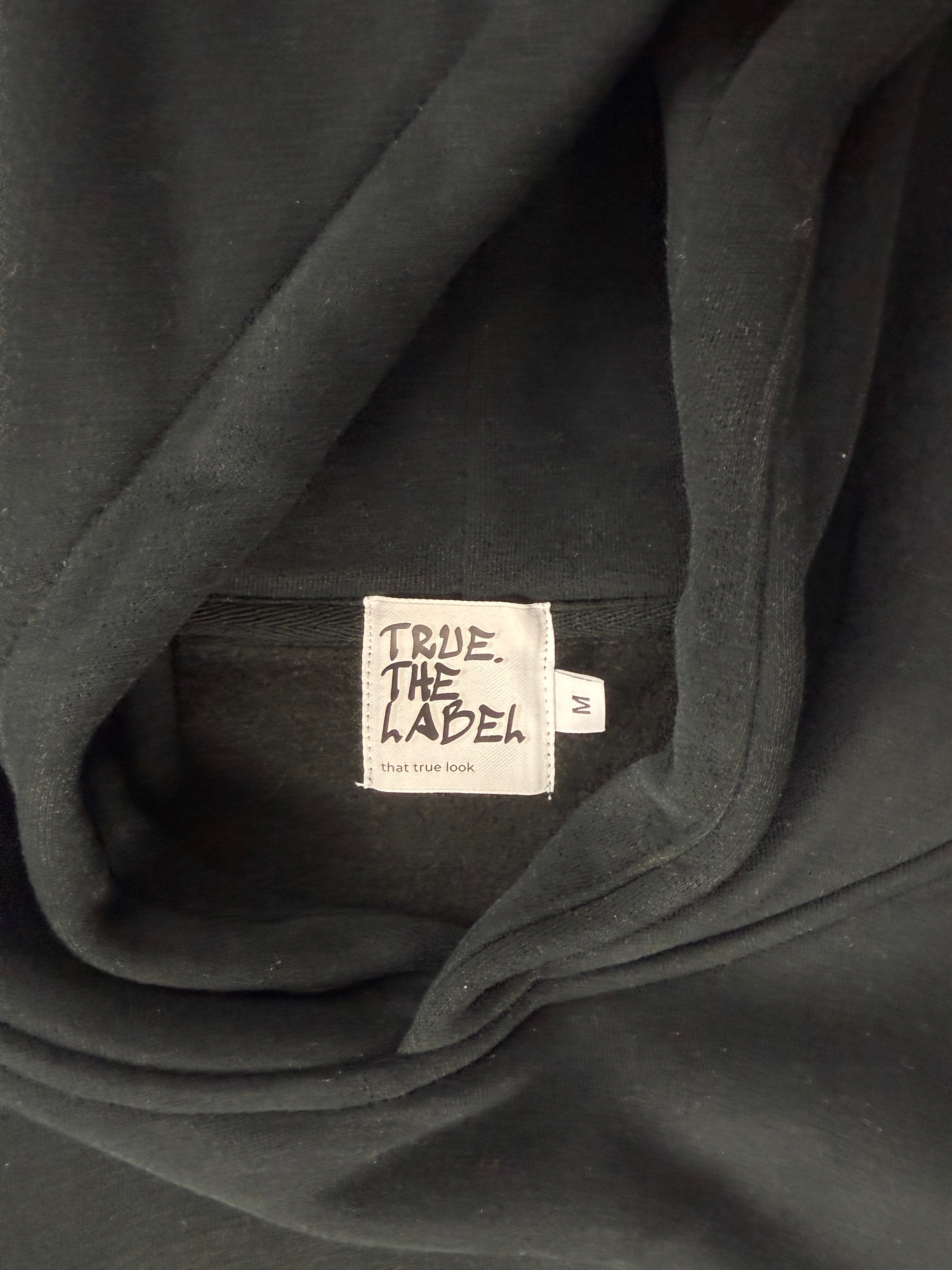 Oversized Black Fleece Unisex Hoodie with Green and White True. Design