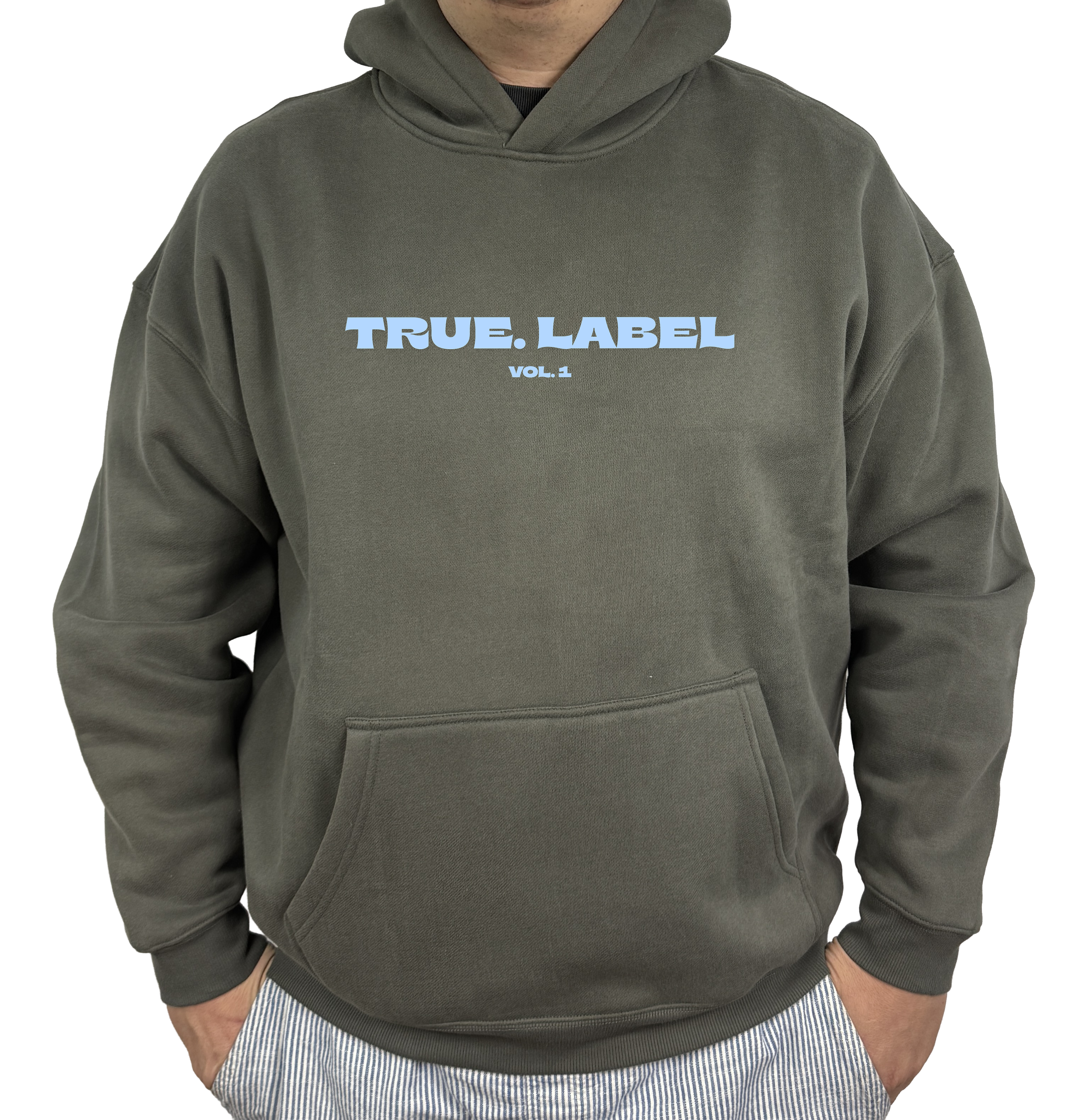 Oversized Fleece Hoodie with Light Blue True. Label Design