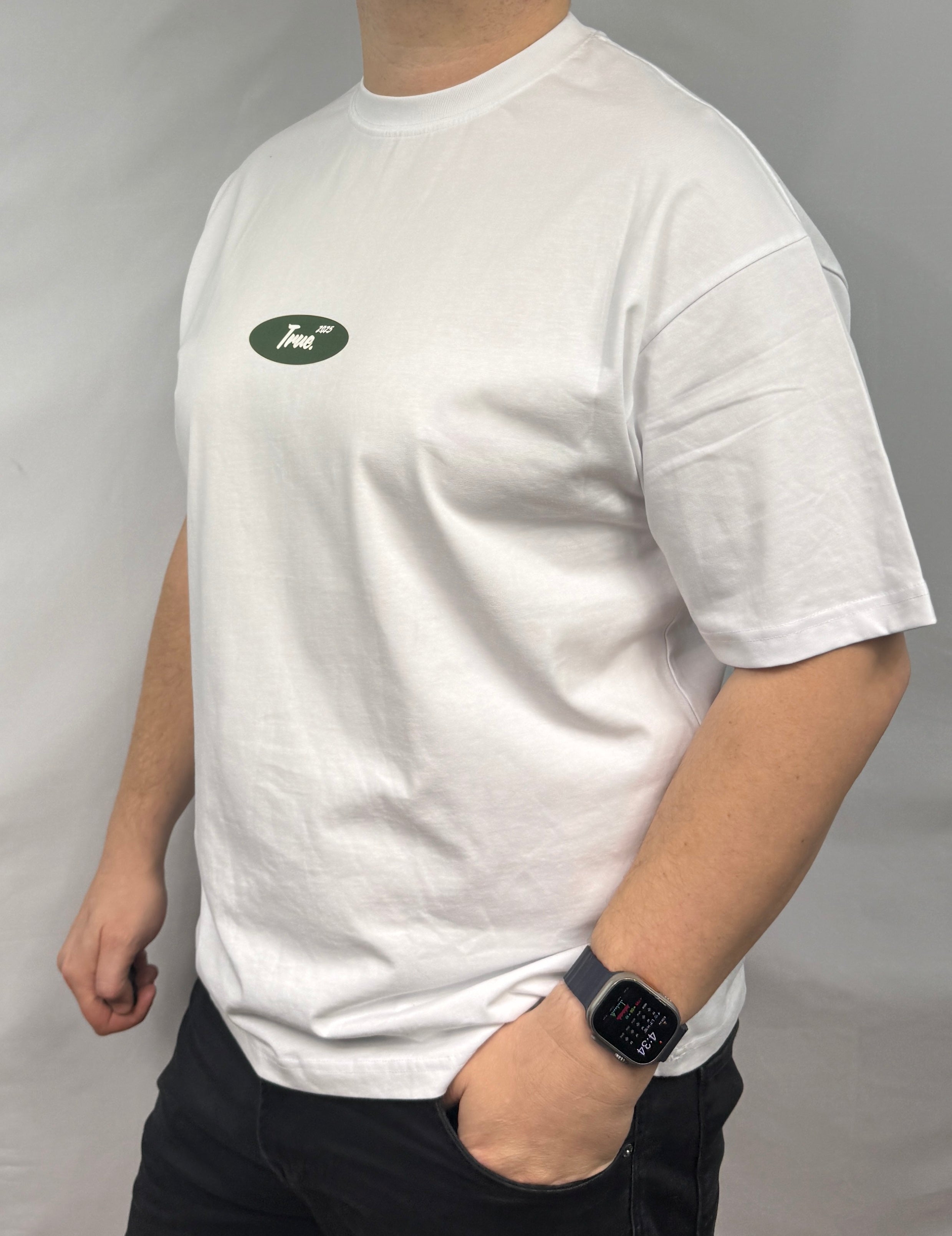 Oversized White 100% Cotton Tee - True. Design