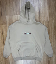 Oversized Sand Fleece Unisex Hoodie with Chocolate TRUE. Design