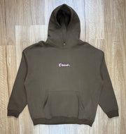 Oversized Coffee Fleece Unisex Hoodie with Bright Pink True. Streetwear Design