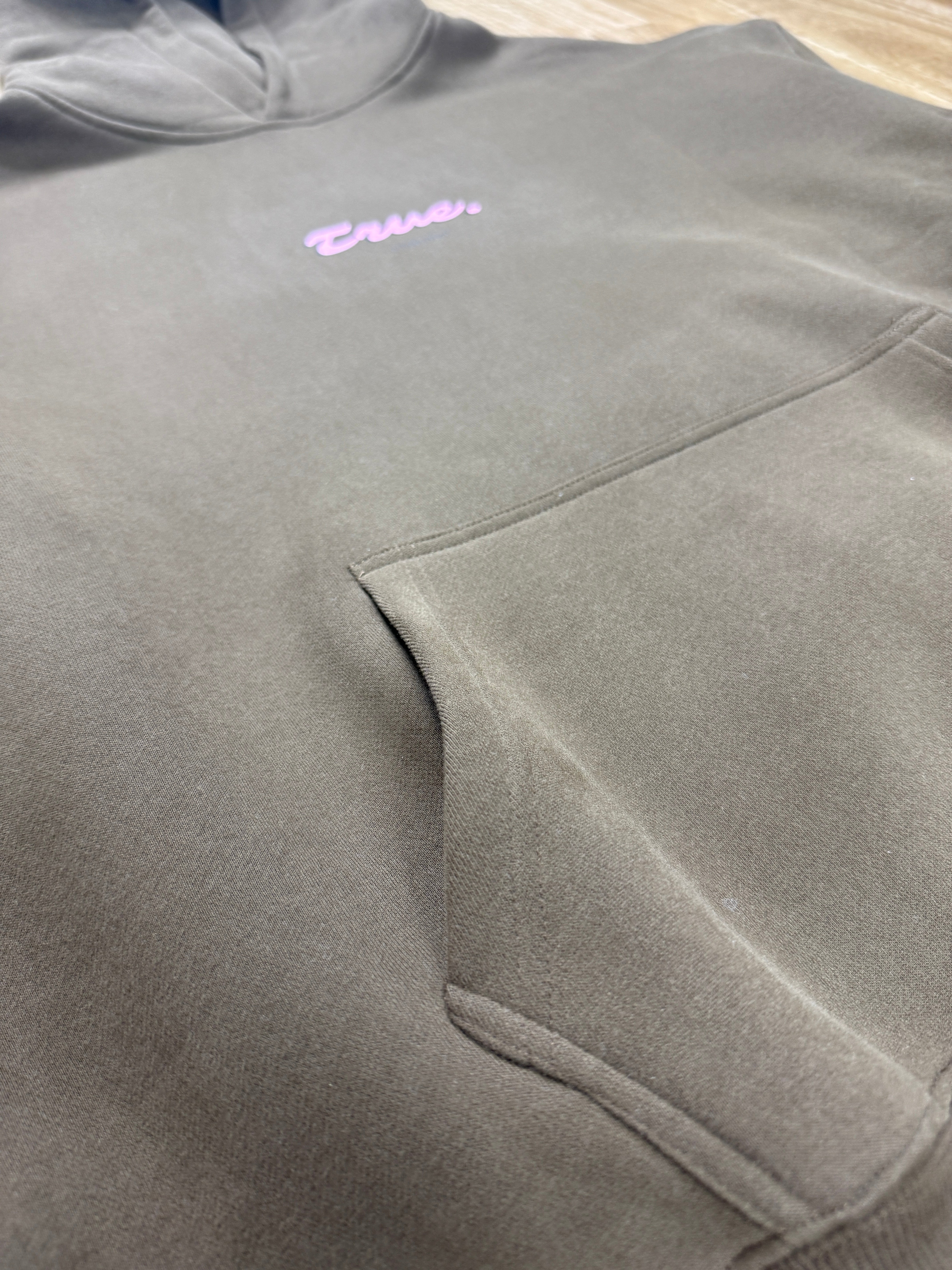 Oversized Coffee Fleece Unisex Hoodie with Bright Pink True. Streetwear Design