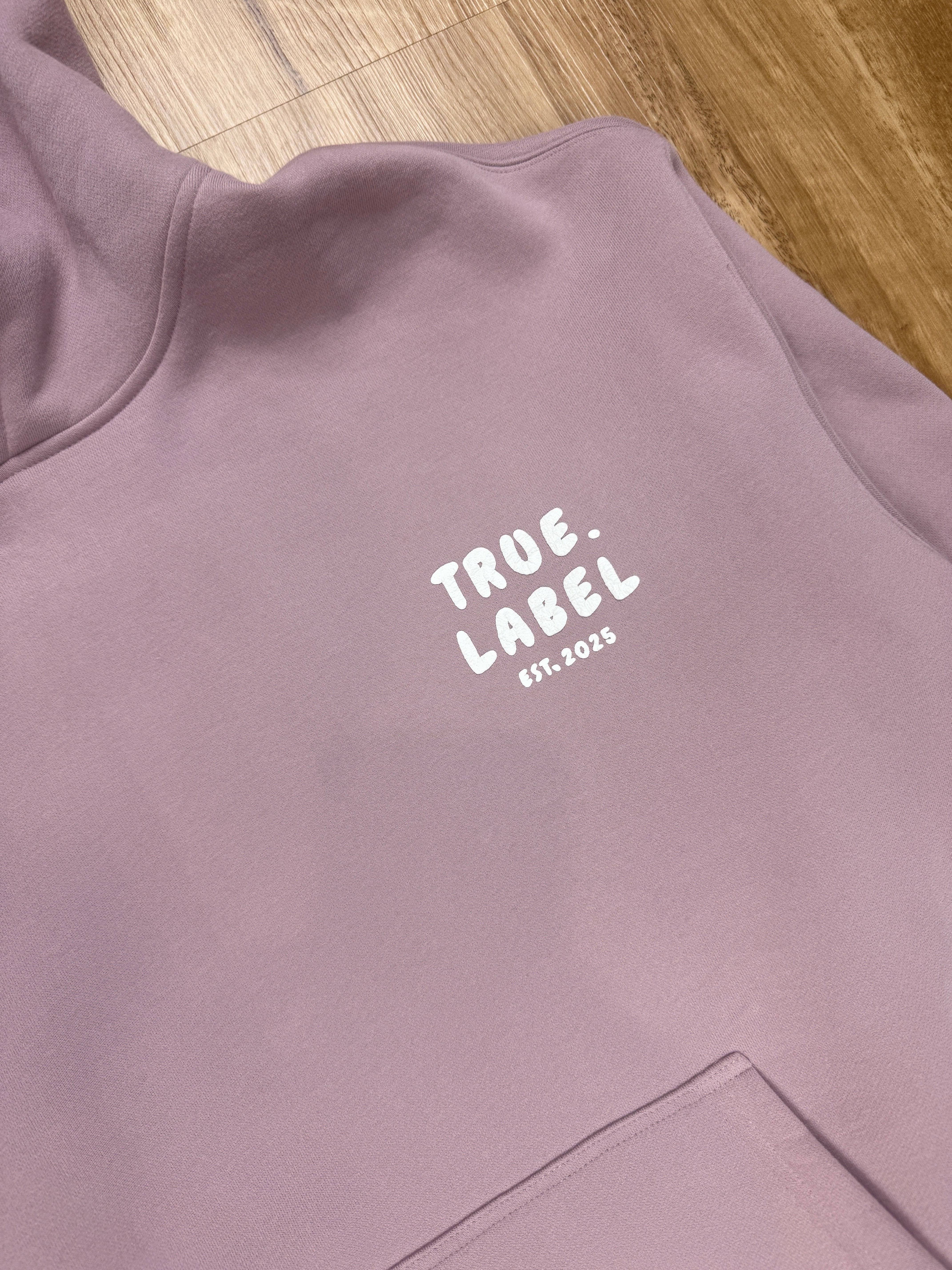 Oversized Mauve Fleece Unisex Hoodie with 3D Puff Print True. Label Design