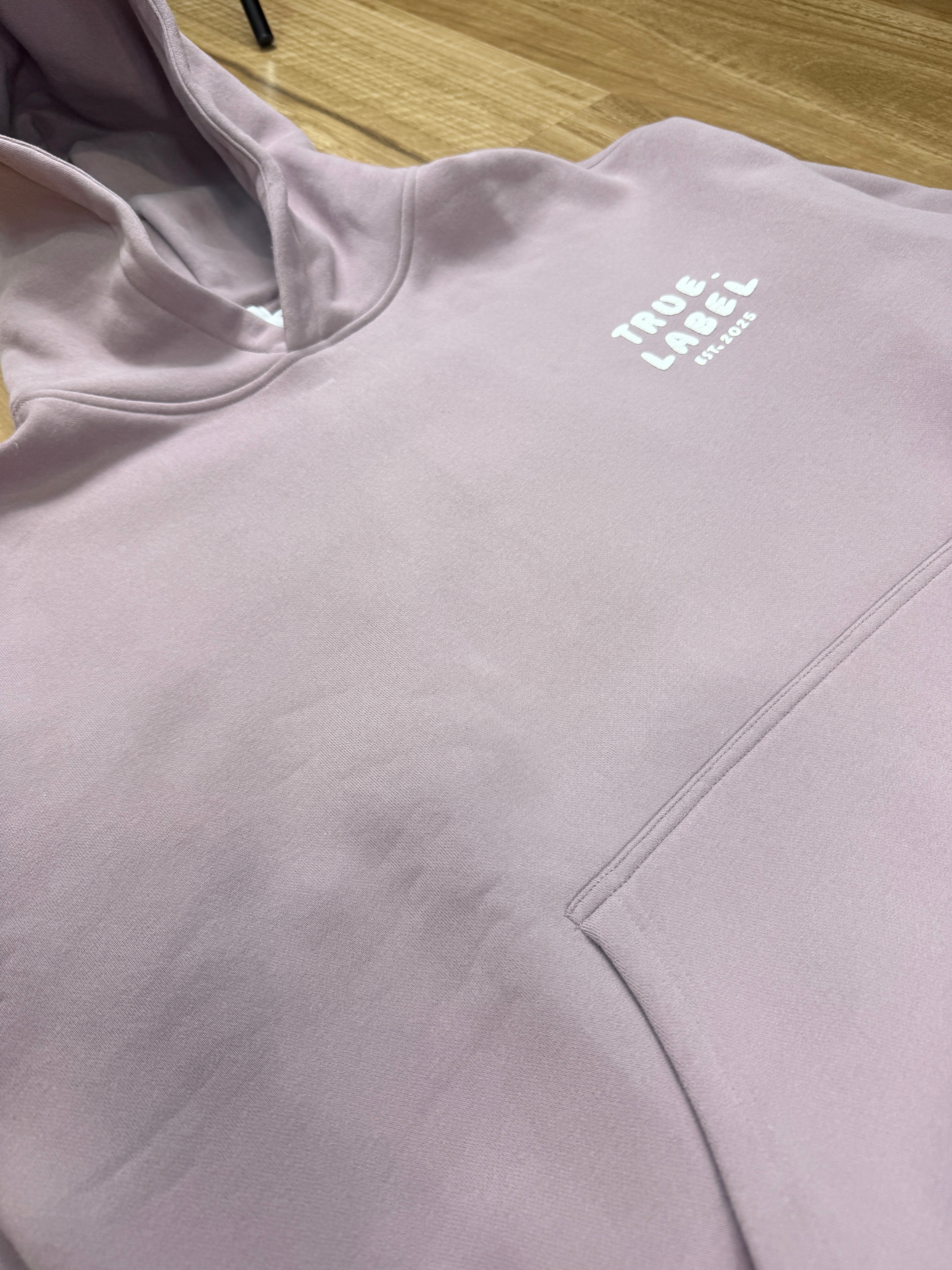 Oversized Mauve Fleece Unisex Hoodie with 3D Puff Print True. Label Design