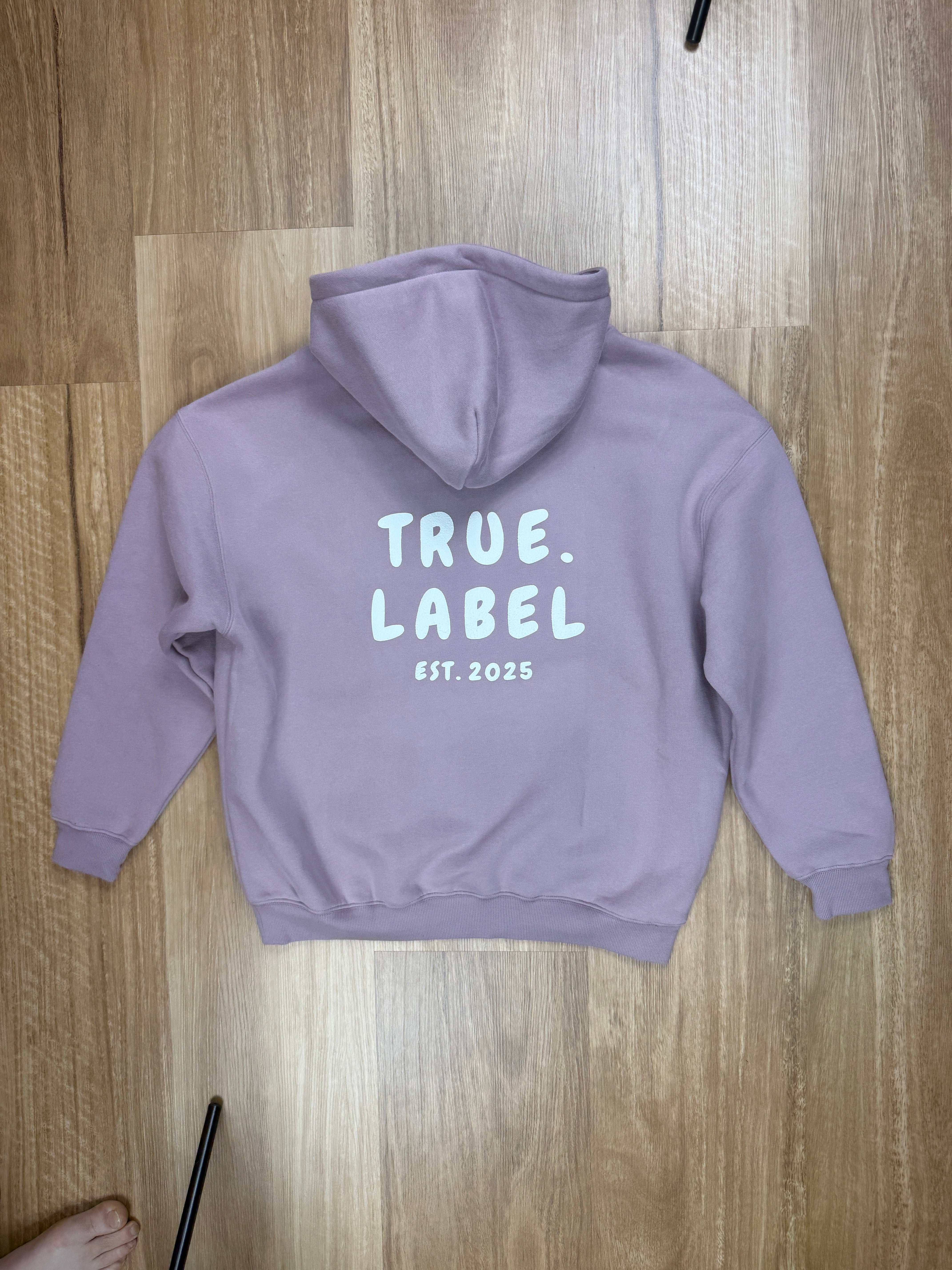 Oversized Mauve Fleece Unisex Hoodie with 3D Puff Print True. Label Design