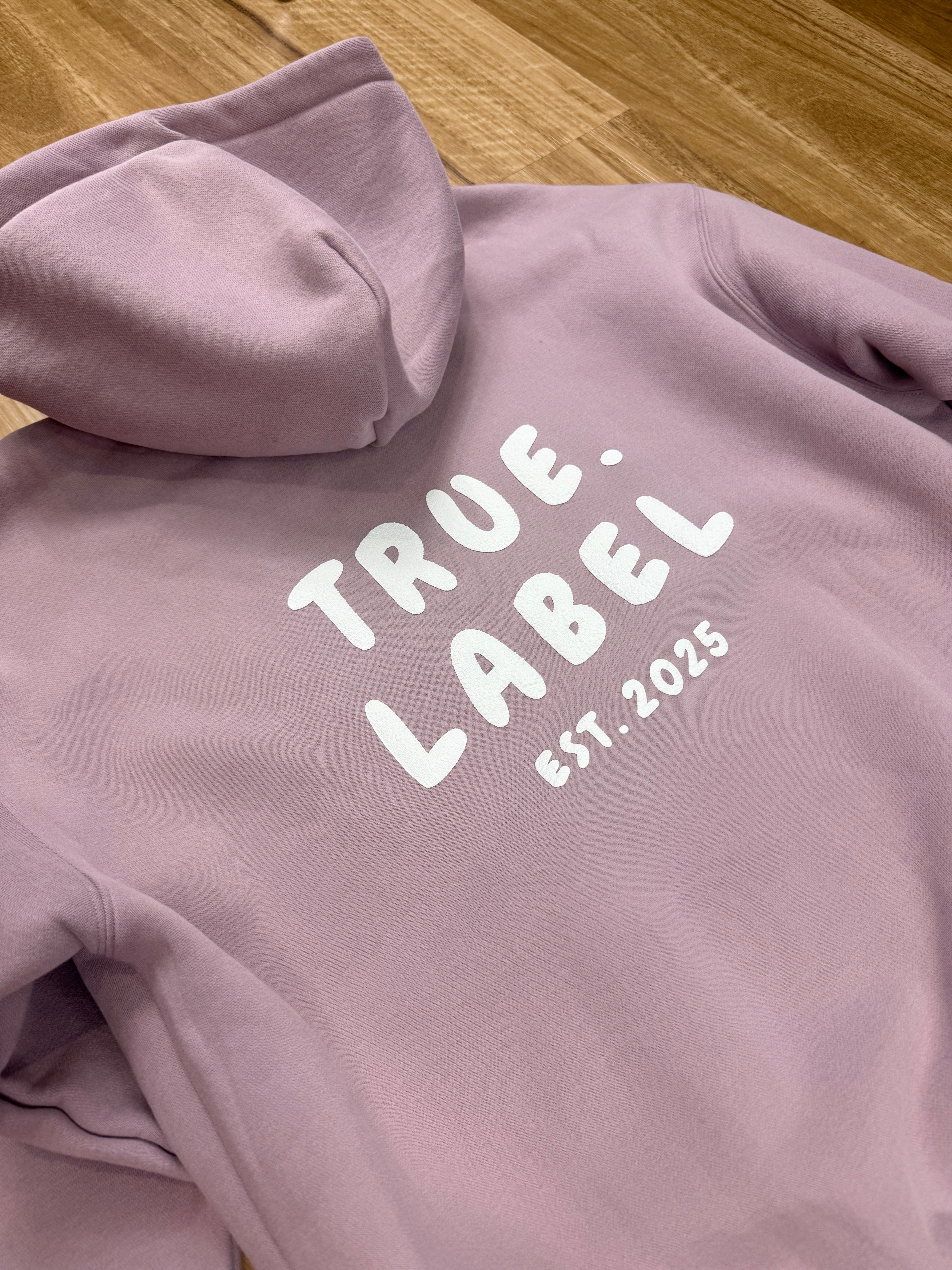 Oversized Mauve Fleece Unisex Hoodie with 3D Puff Print True. Label Design