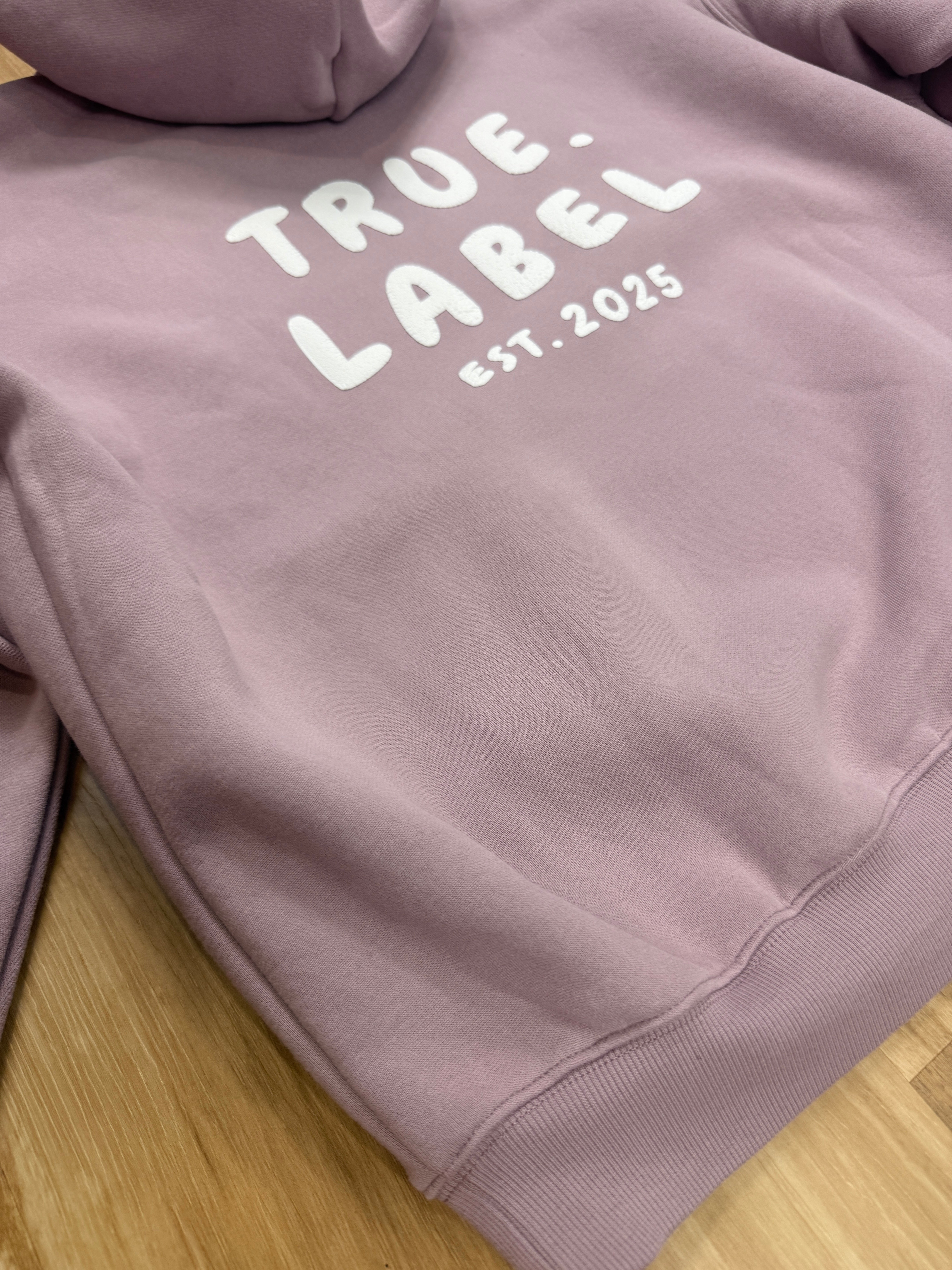 Oversized Mauve Fleece Unisex Hoodie with 3D Puff Print True. Label Design
