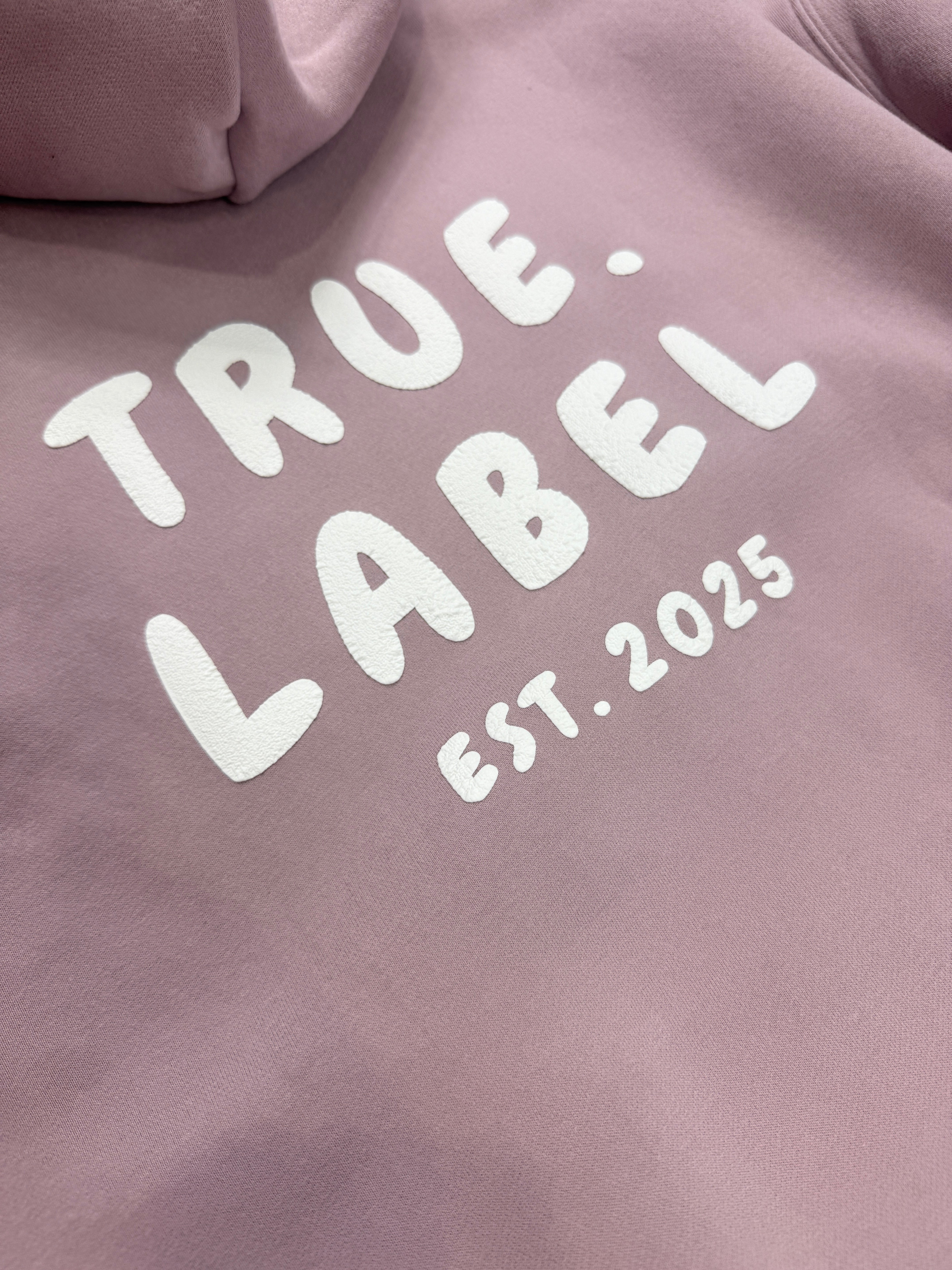 Oversized Mauve Fleece Unisex Hoodie with 3D Puff Print True. Label Design
