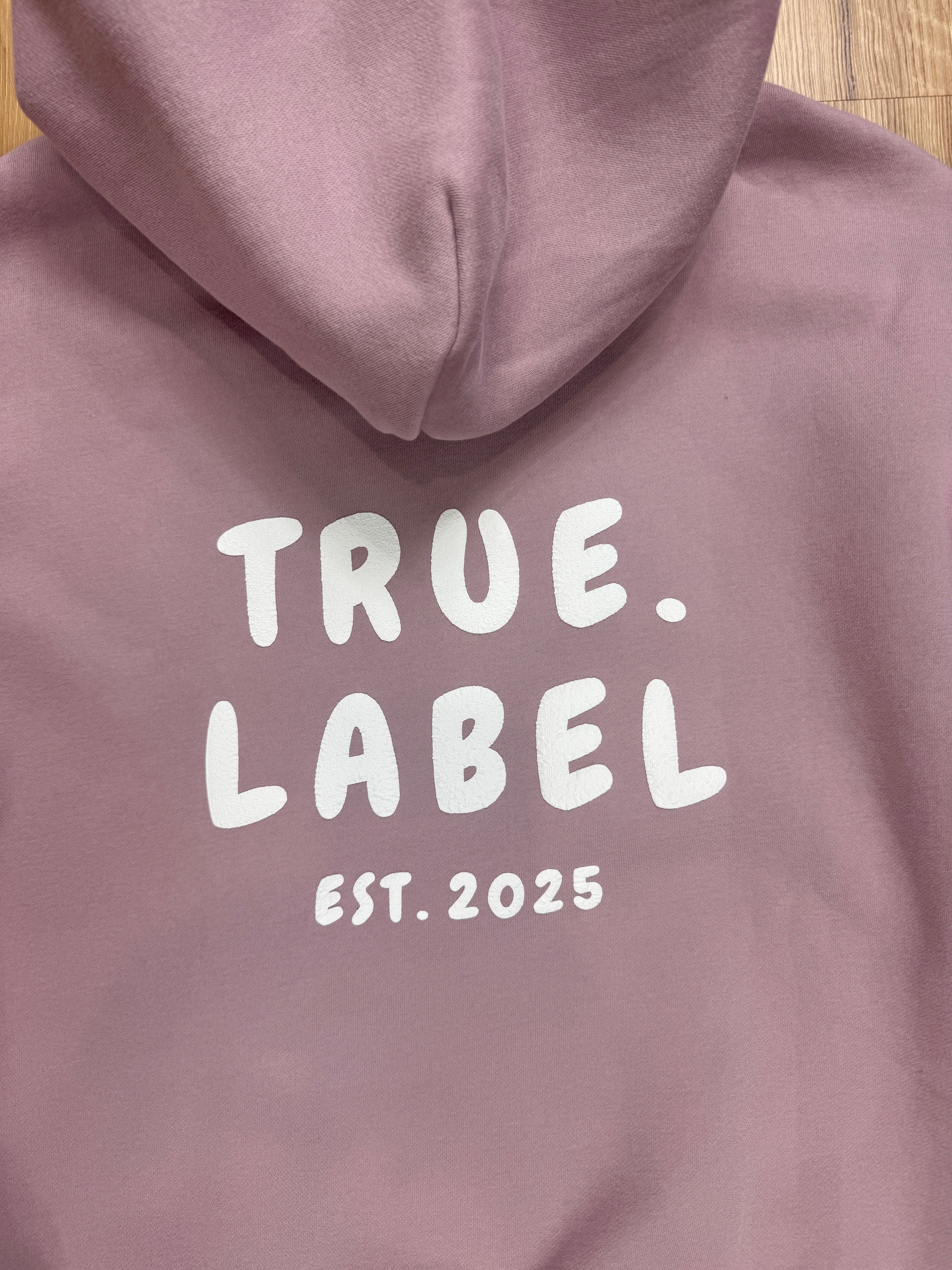 Oversized Mauve Fleece Unisex Hoodie with 3D Puff Print True. Label Design