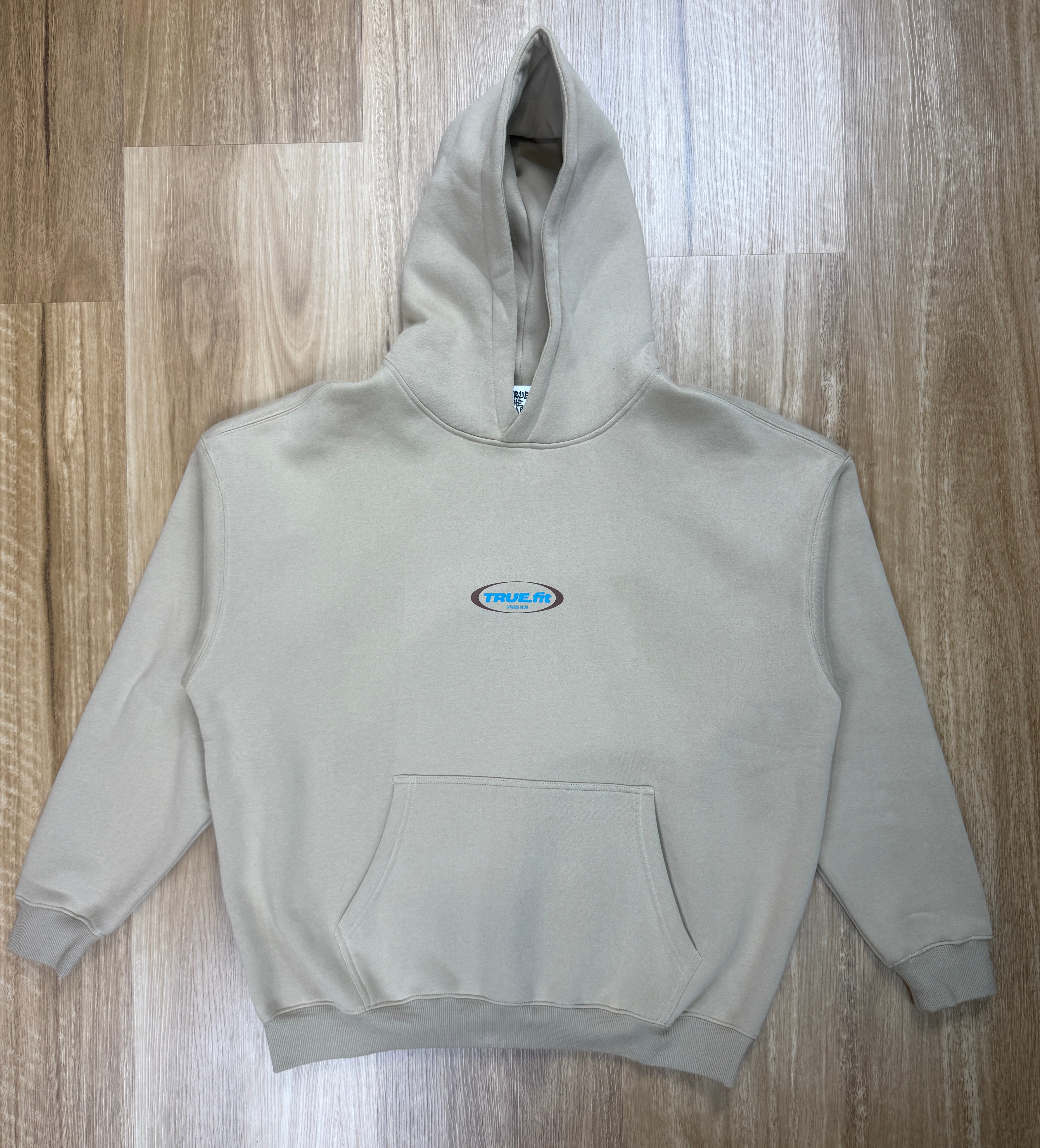Oversized Sand Coloured Fleece Unisex Hoodie with True. Fit Retro Design