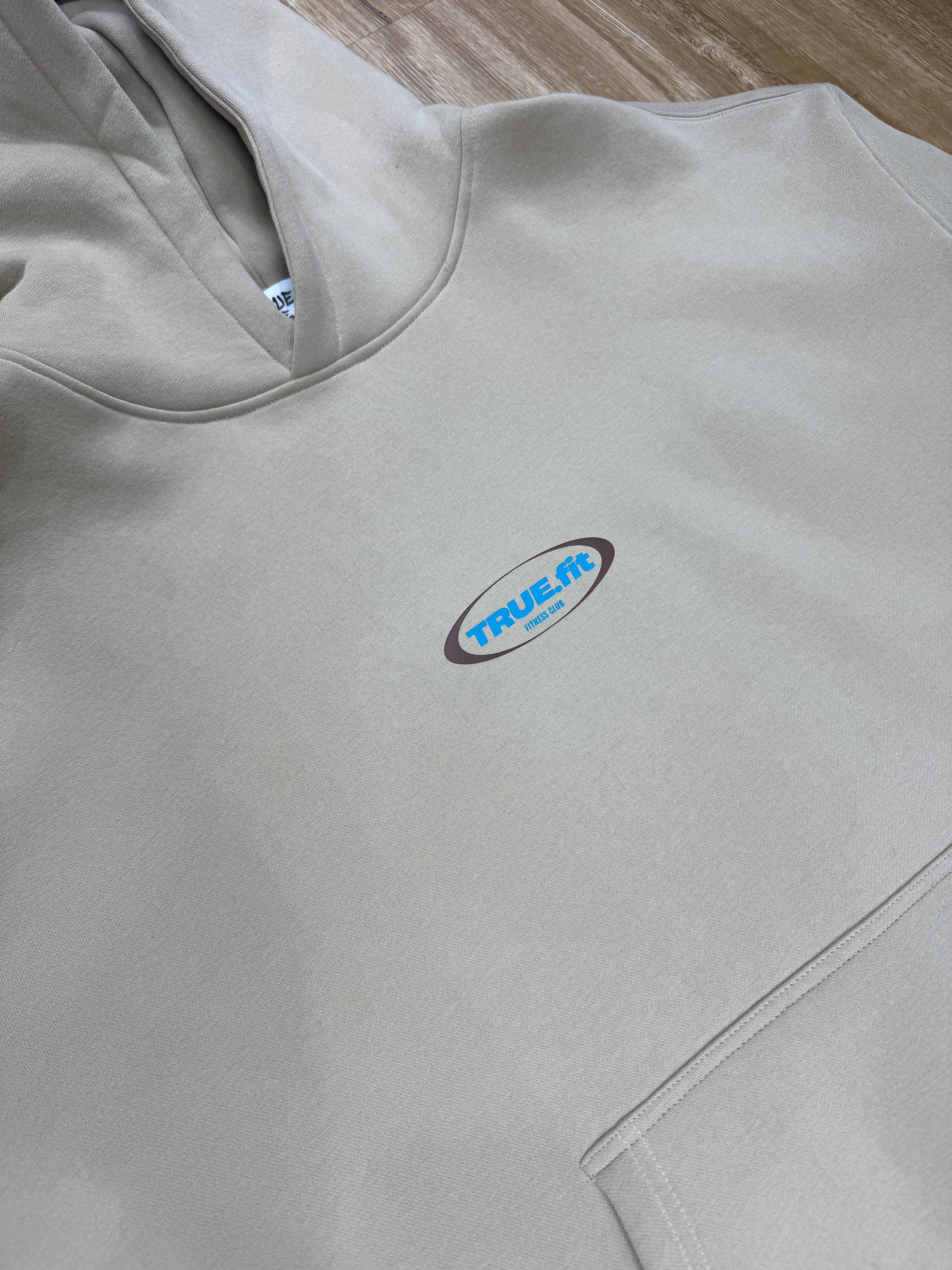 Oversized Sand Coloured Fleece Unisex Hoodie with True. Fit Retro Design