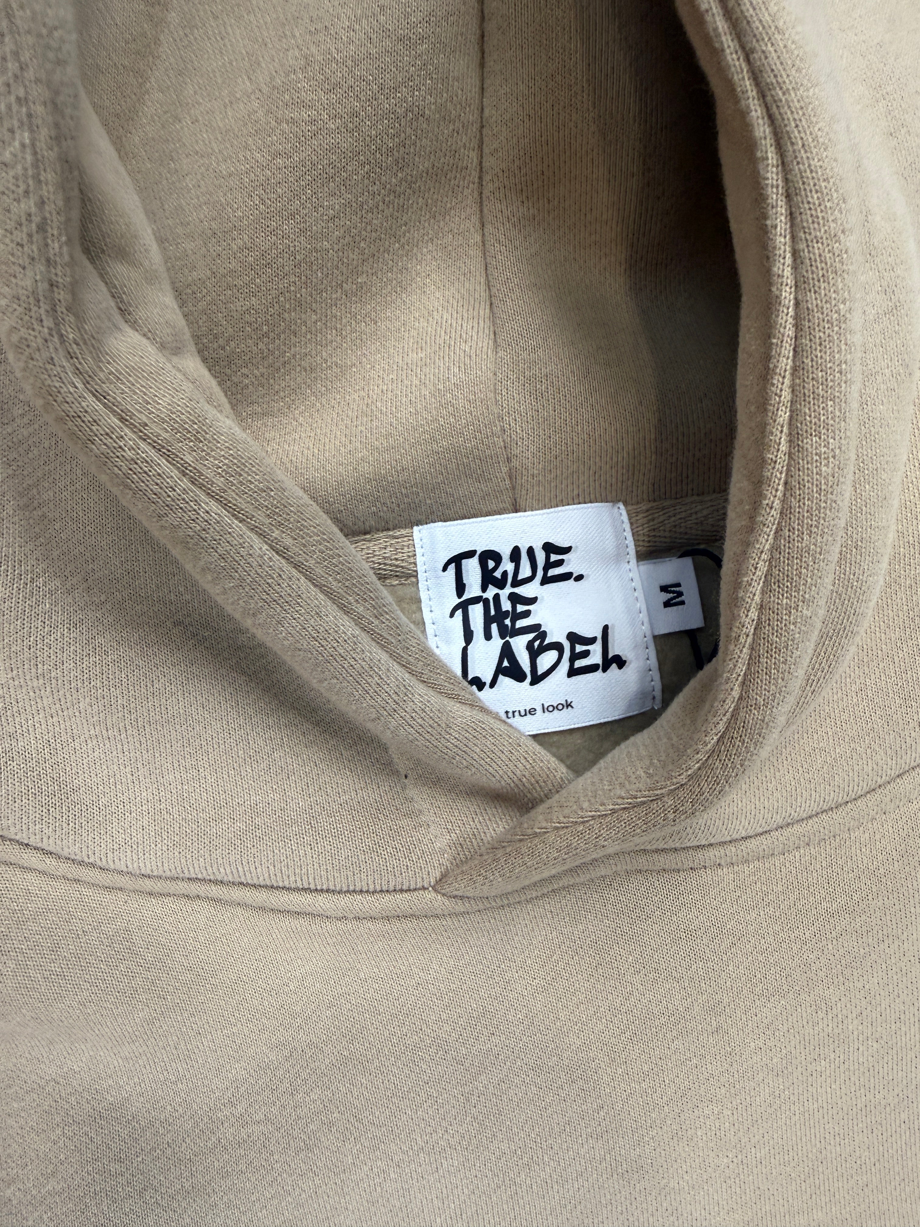 Oversized Sand Coloured Fleece Unisex Hoodie with True. Fit Retro Design