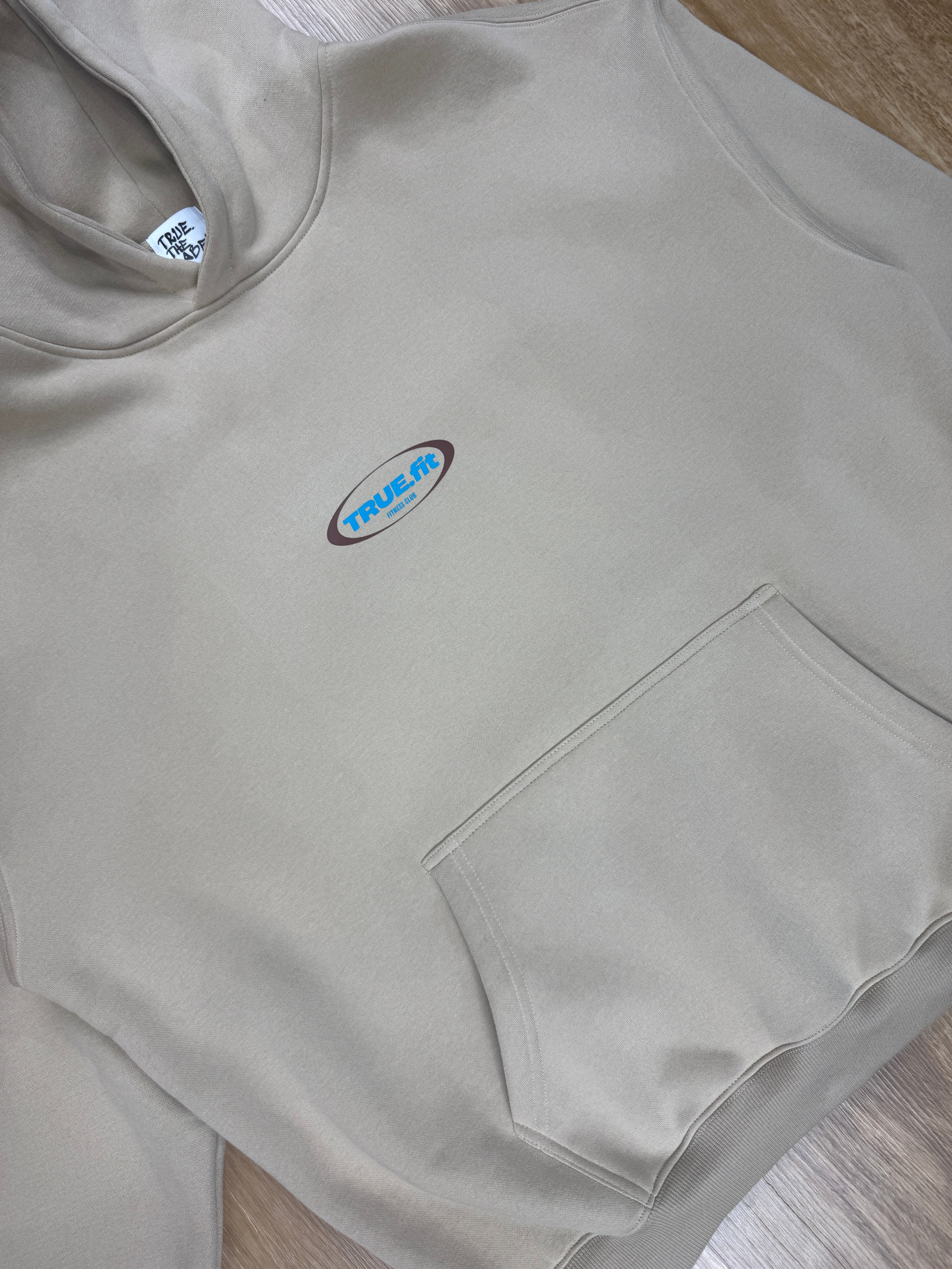 Oversized Sand Coloured Fleece Unisex Hoodie with True. Fit Retro Design