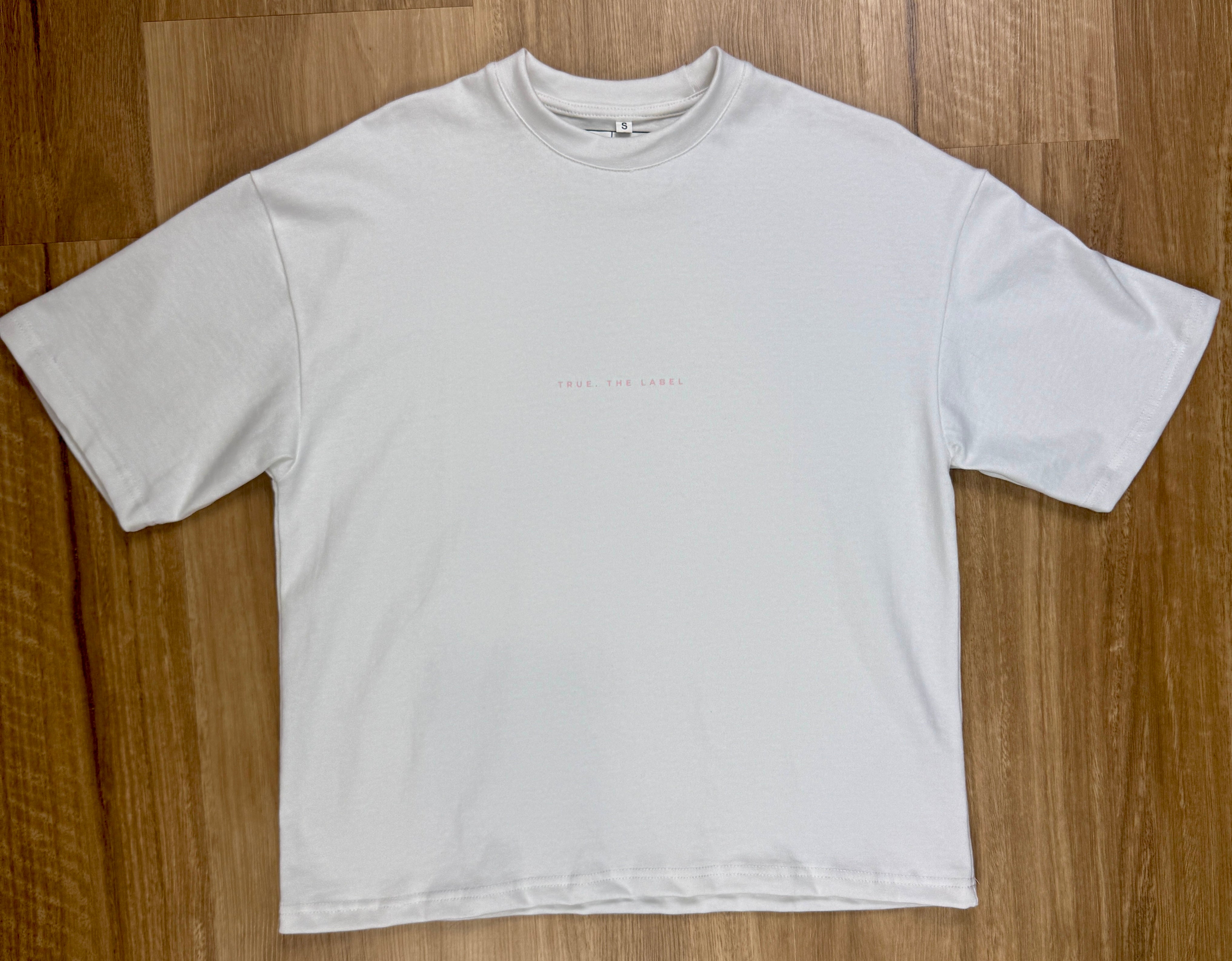 Women's Boxy Fit True. the Label in Baby Pink White Tee