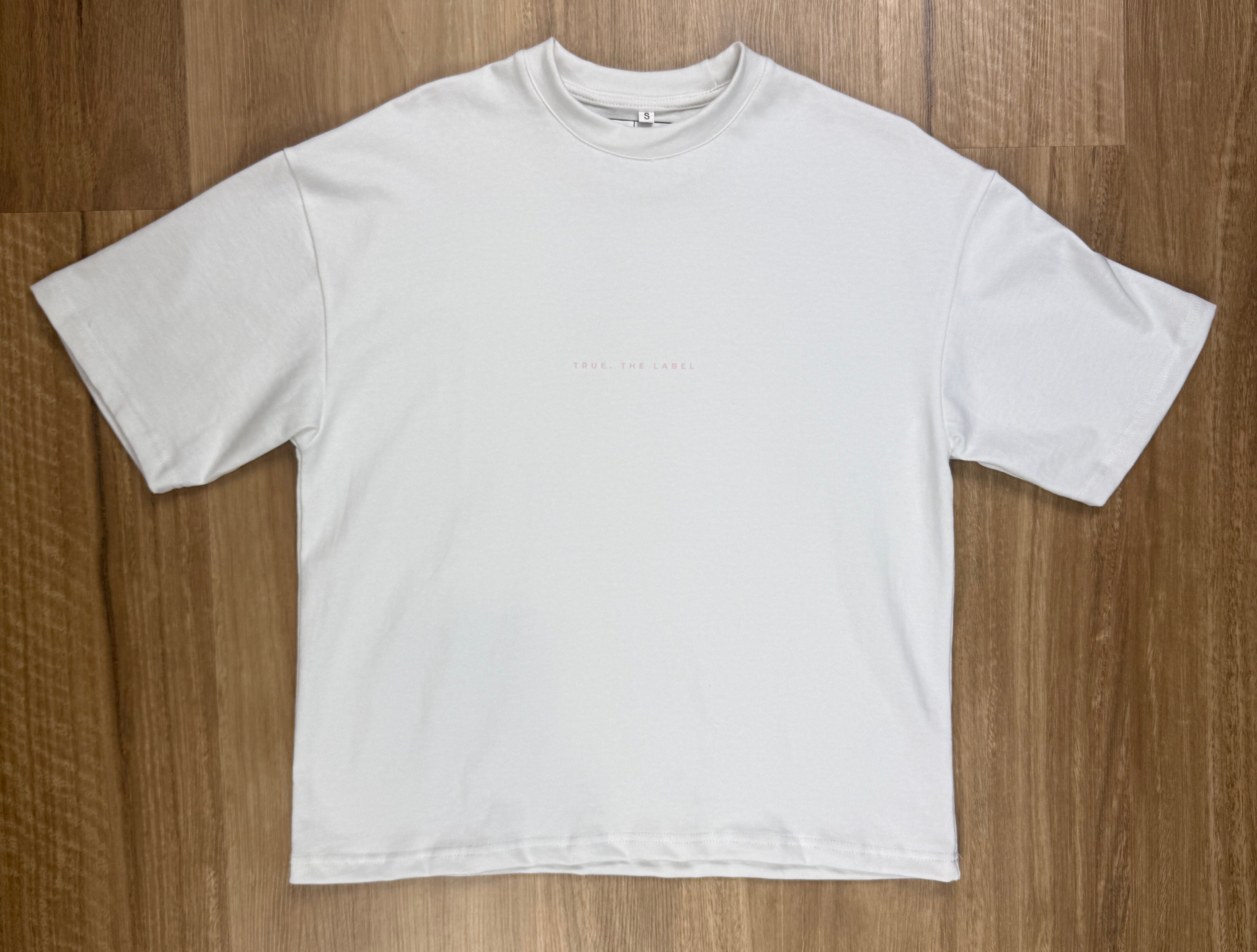 Women's Boxy Fit True. the Label in Baby Pink White Tee