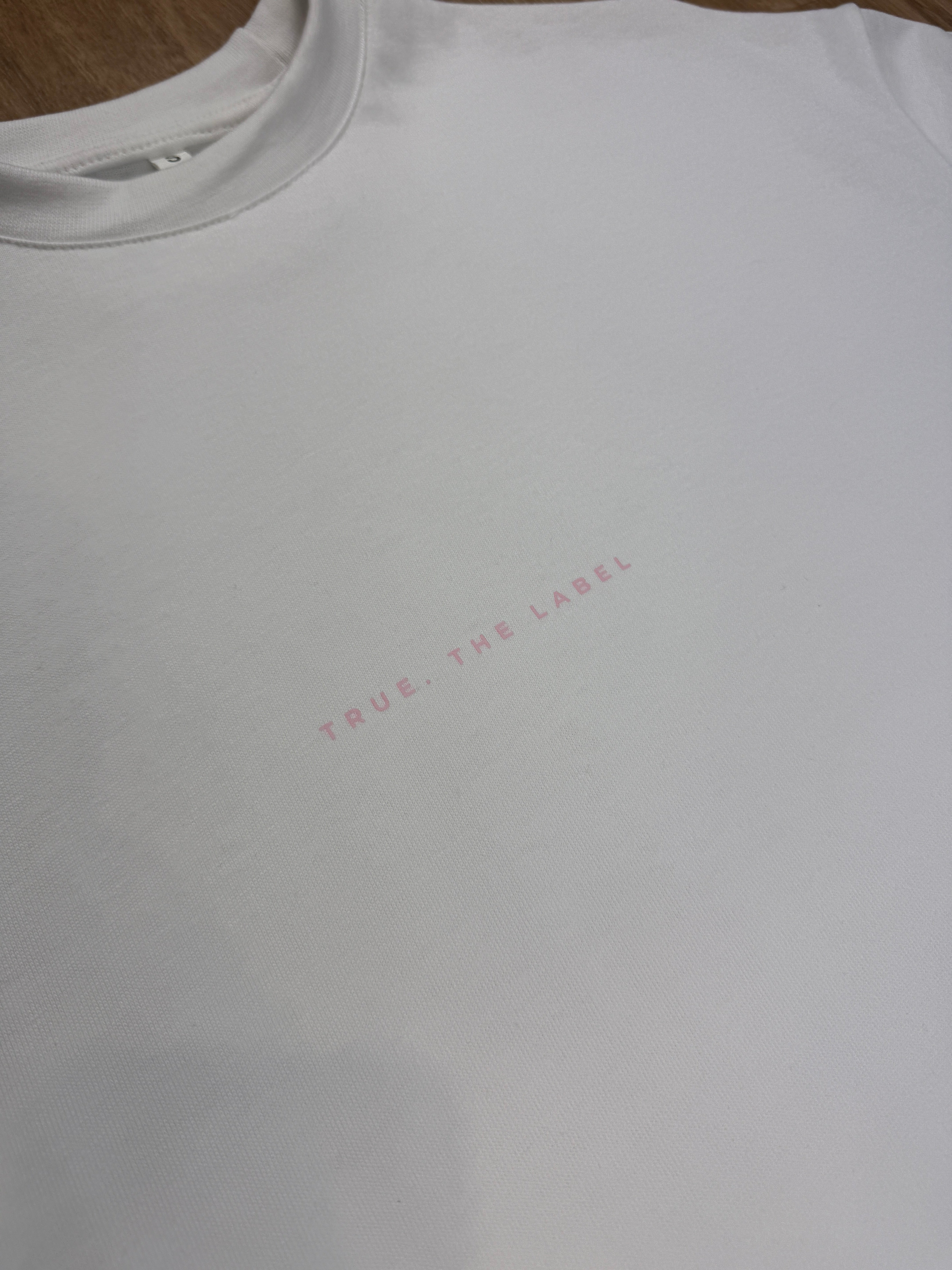 Women's Boxy Fit True. the Label in Baby Pink White Tee