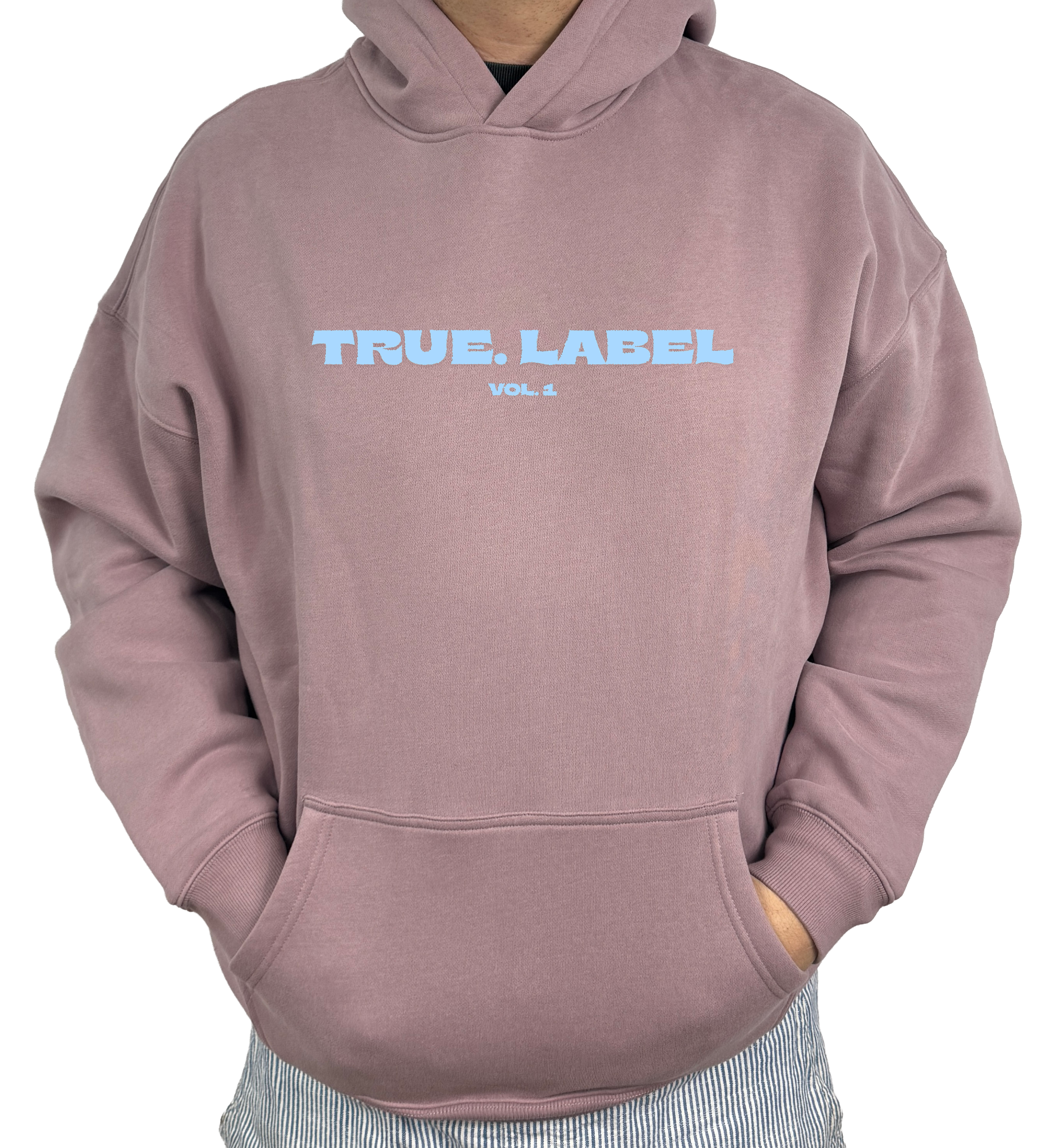 Oversized Fleece Hoodie with Light Blue True. Label Design
