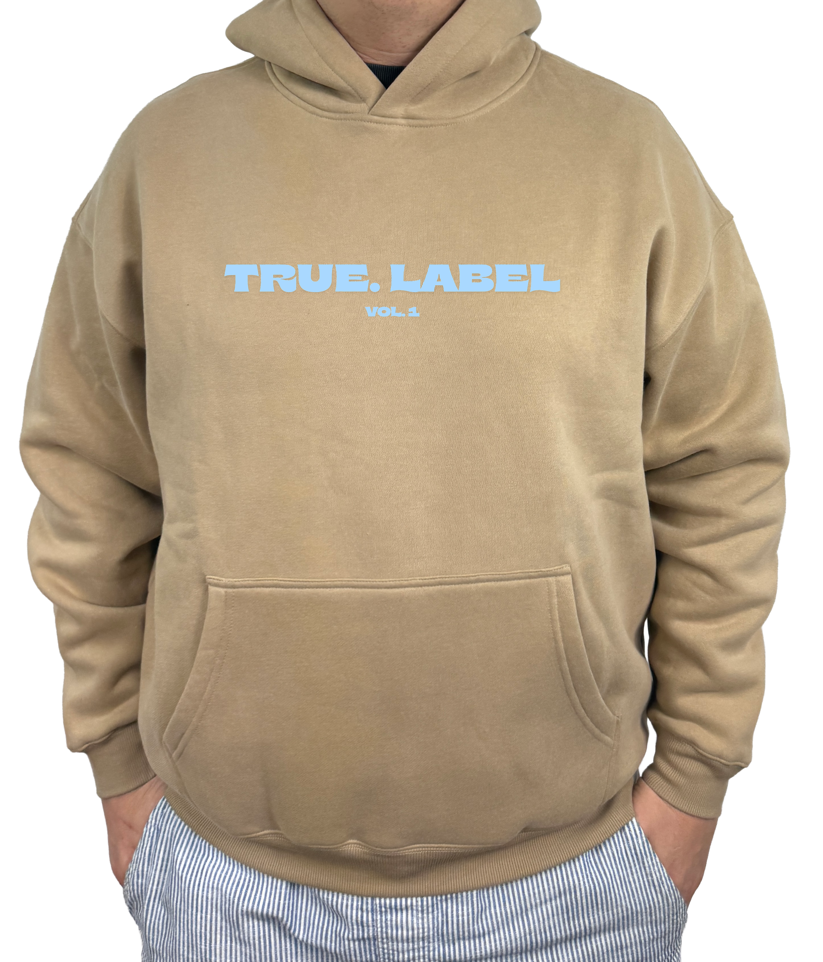 Oversized Fleece Hoodie with Light Blue True. Label Design